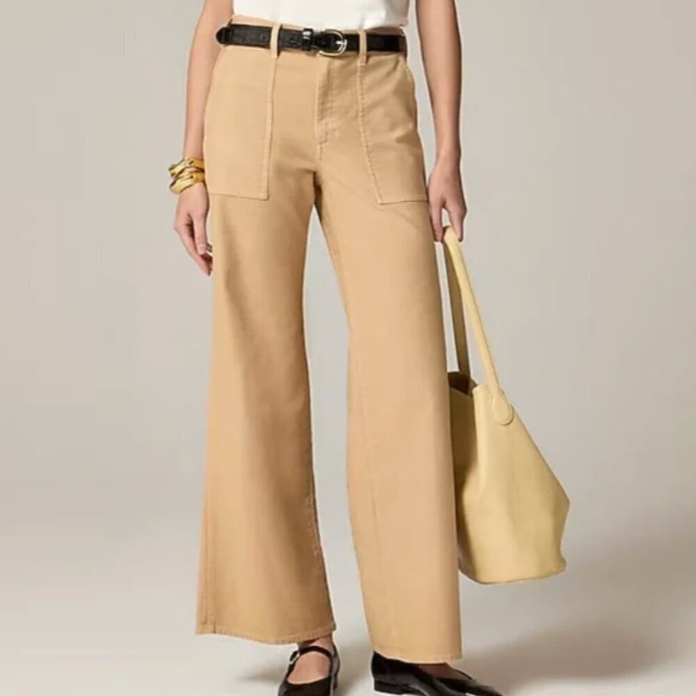 J. Crew Camp Pocket Wide Leg Cotton High Rise Stretch Pants Khaki Tan, size 29